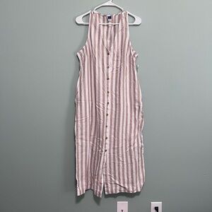 Old Navy Tan and White Striped Midi Dress